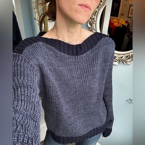 Boat Neck Blue Knit Sweater